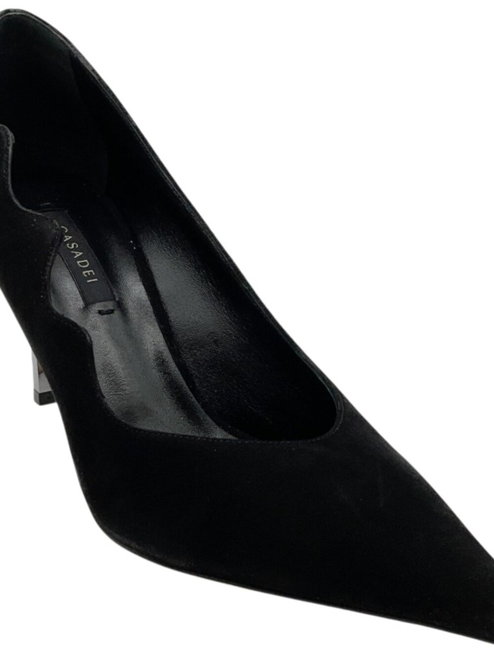 Casadei Black Suede Scalloped Edge Pumps with Silver Blade Heel